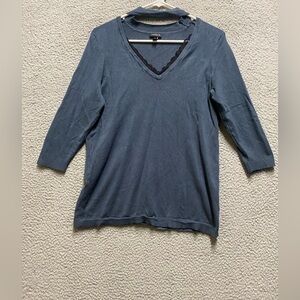 Torrid Shirt Women 0/L Blue Black Cut Out Choker Lace Blouse